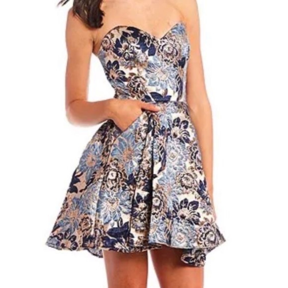 Blondie Nites Metallic Navy Floral Mini Dress